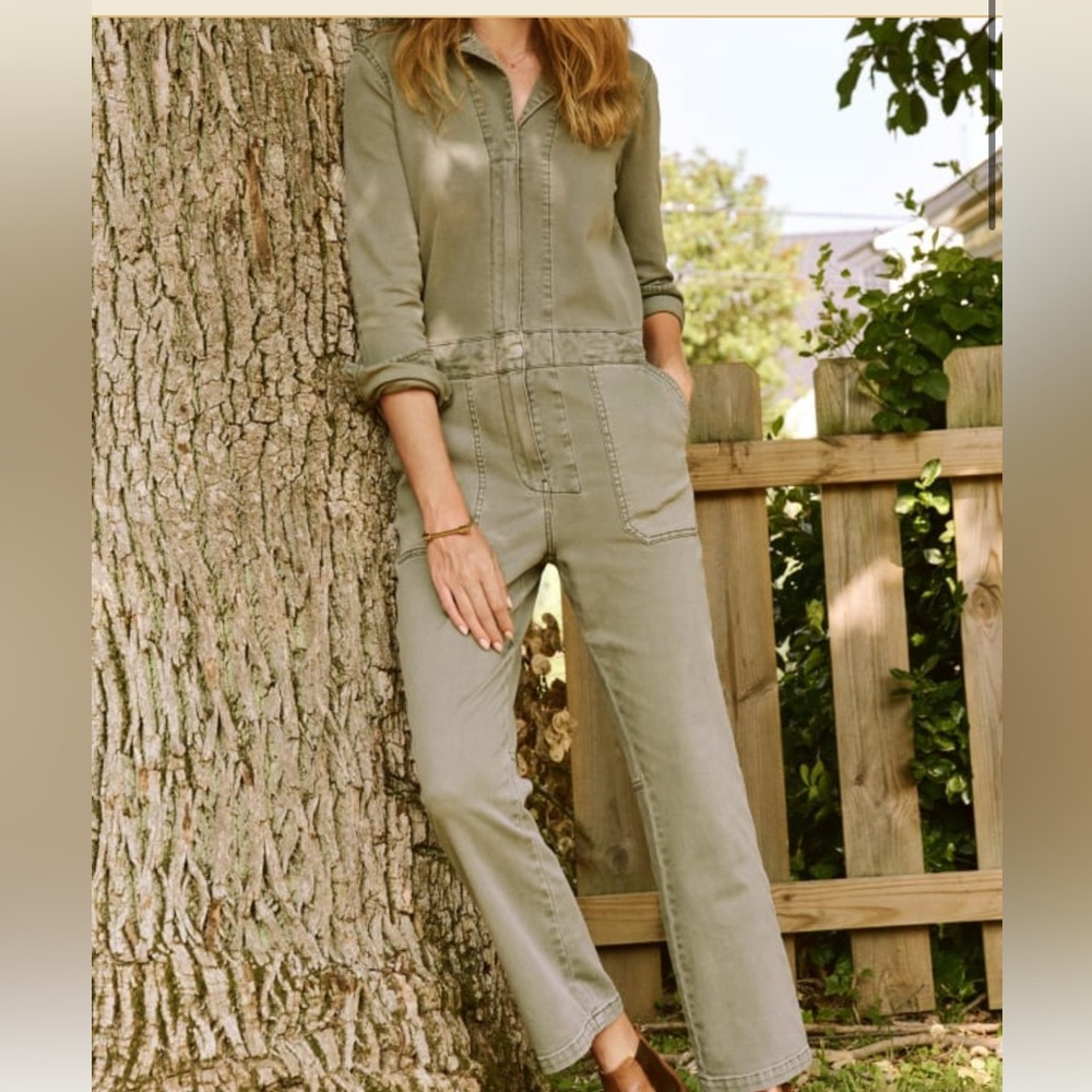Faherty Overland Twill Cotton Olive Green Utility Jumpsuit